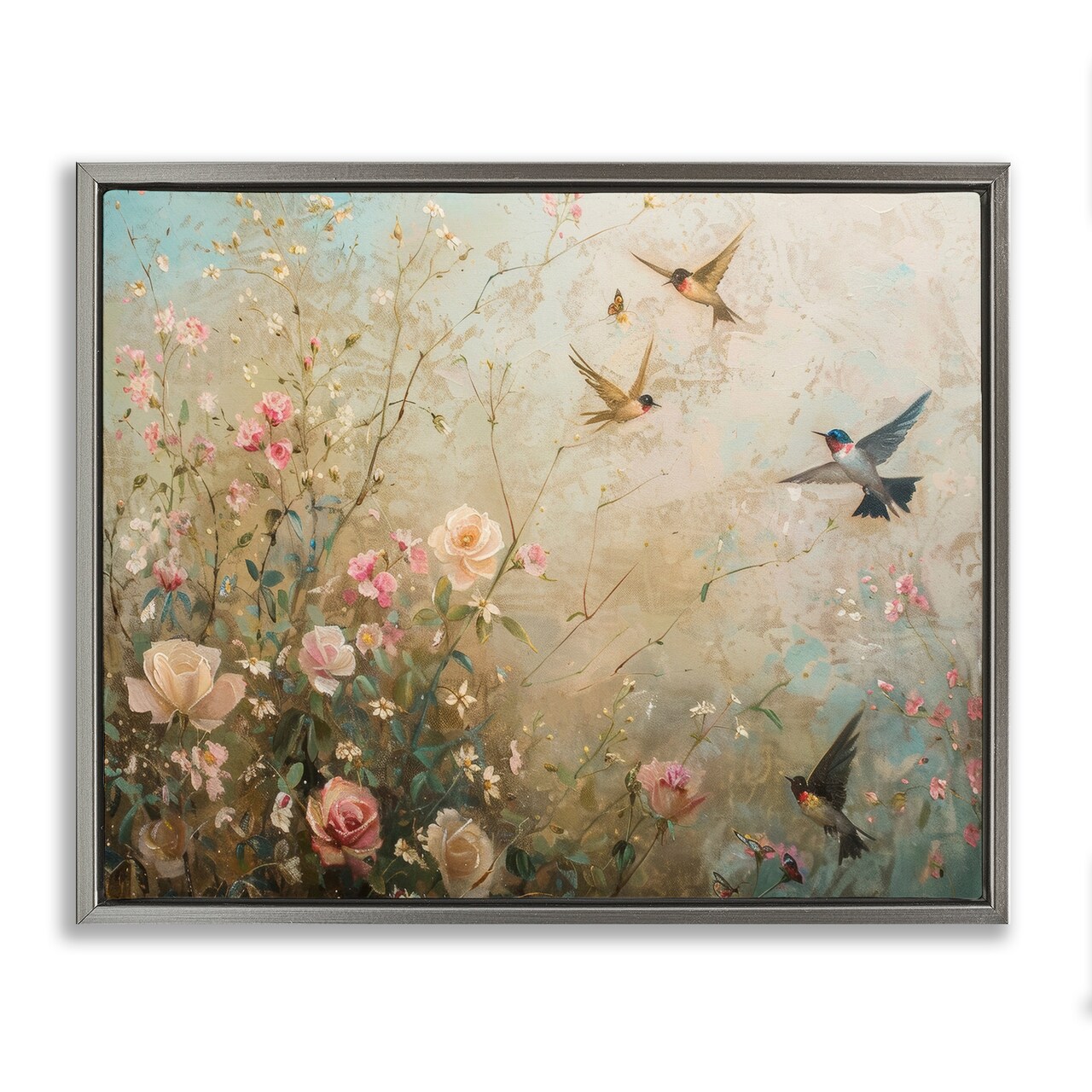 Stupell Industries Spring Meadow Birds Floater Framed Canvas Wall Art Design by Arlington Prints